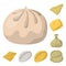 Vector illustration of dumplings and food  sign. Collection of dumplings and stuffed vector icon for stock.