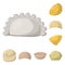 Vector illustration of dumplings and food  sign. Set of dumplings and stuffed vector icon for stock.