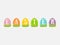 Vector illustration easter. letters inside colored eggs. Postcard template