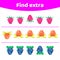 Vector illustration. Education game for preschool kids. Find extra object in sequence row.