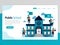 Vector illustration for education landing page. Public school buildings and workplace, online education scholarship, modern