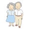 Vector illustration of elderly couple standing & smiling together. Elderly people, 70s, healthcare, family, togetherness, happy