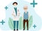 Vector illustration of an elderly man and a kind doctor.
