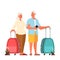 Vector illustration of elderly tourist with laggage and handbag.