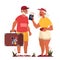 Vector illustration of elderly tourist with laggage and handbag.