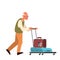 Vector illustration of elderly tourist man with laggage and handbag.