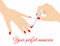 Vector illustration of elegant woman hand doing manicure, nail polish red color on the white background with place for