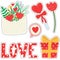 Vector illustration: elements of valentine\\\'s day. Hand drow style stickers