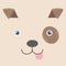 Vector illustration of embroidery of brown toy dog. Baby kawaii anime smiling puppy`s face isolated on an empty background.