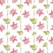 Vector illustration of exotic pink flowers and leaves. Floral pattern.