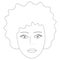 Vector illustration of the face of an African American girl. Full face. Lush hairstyle - afro. Puffy lips.