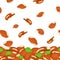 Vector illustration of falling brazilnut nuts. Background a brazilian nut.