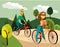 Vector illustration of family couple cycling