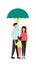 Vector illustration of a family of man, woman and child stands under an umbrella, under which the sun with rays