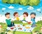 Vector Illustration Of Family Picnic