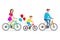 Vector illustration of family ride the bike. Healthy leisure and freedom riding bike. Man, woman and boy pedaling on summer time