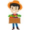 Vector Illustration of a Farmer Man holding a box of Variety of vegetables