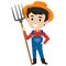 Vector Illustration of a Farmer Man holding a Pitch Fork