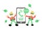 Vector illustration farmer worker and phone call electronic flat design cartoon style