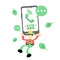 Vector illustration farmer worker and phone call electronic flat design cartoon style