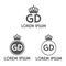Vector illustration of fashion company logo with circle letters g d and crown