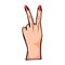 Vector illustration of fashion fun patch sticker with girls two fingers and palm as peace gesture in cartoon comic style.