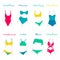 Vector Illustration of fashionable swimsuits. Various types of women beach clothes