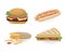 Vector illustration of fast food. Set of hamburger, hot dog, sandwich, fries