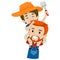 Vector Illustration of a Father Farmer piggy back riding his Son
