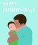 Vector illustration of a father`s day card, a father kissing a child, a father and son hugging in the style of a flat holiday post