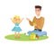 Vector illustration of father and young daughter playing on the carpet with toys, daddy and kid, happy daddy s day