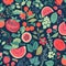 vector illustration features a colorful collage of summer fruits