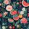 vector illustration features a colorful collage of summer fruits