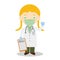 Vector illustration of a female doctor with surgical mask and latex gloves as protection against a health emergency