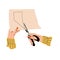 Vector illustration of female hands cutting fabric or paper with scissors. Seamstress hands in a flat design. Creative hobby. Isol