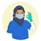 Vector illustration of a female muslim medical health staff with hijab , smiling, feeling strong and happy for fightin