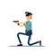 Vector illustration female policeman character. A policewoman in uniform is standing in active poses. Public safety