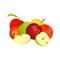 Vector illustration of a few apples. Yellow, red and green apple fruits appetizing looking. Group of tasty fruits