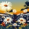 Vector illustration of a field of daisies and trees in the background Generative AI