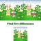 Vector illustration of find the five differences with the Easter Bunny