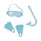 Vector illustration of fins, masks and snorkels for scuba diving
