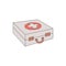 Vector illustration of first aid kit case with red cross isolated on white background.