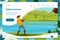 Vector illustration, fisherman on river with trout