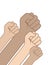 Vector illustration: Fists hands. Unity concept, revolution, fight, protest.