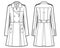 Vector illustration of fitted women`s double-breasted trench coat
