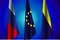 Vector illustration. Flags of Russia, EU, Ukraine, the peace agreement