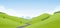 Vector illustration: Flat cartoon Landscape with road leading through the hills to the city or metropolis