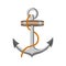 Vector illustration of flat flat line anchor rope wrapped around the anchor