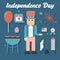 Vector illustration: Flat Icons Set of Independence Day