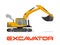 Vector illustration with flat industrial excavator.